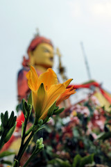 Panoramic view of the statue of Guru Padmasambhava Guru Rinpoche, the patron saint of Sikkim on...