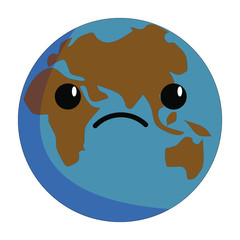 Sad Planet with eyes isolated on white background. Concept of bad ecology, wars, fires. Vector stock illustration