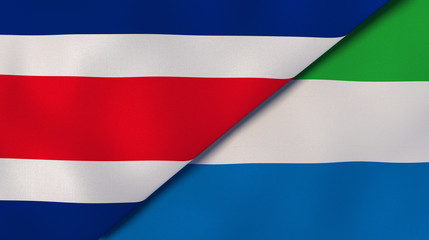 Fototapeta premium The flags of Costa Rica and Sierra Leone. News, reportage, business background. 3d illustration