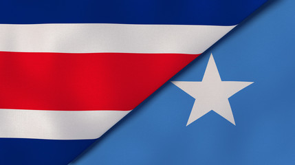 The flags of Costa Rica and Somalia. News, reportage, business background. 3d illustration