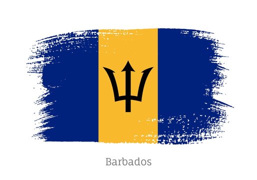Barbados caribbean islands official flag in shape of paintbrush stroke. National identity symbol for patriotic design. Grunge brush blot isolated vector illustration. Barbadian nationality sign