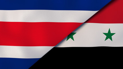 The flags of Costa Rica and Syria. News, reportage, business background. 3d illustration
