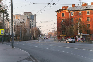 Empty streets on the outskirts of the city. The city is on self-isolation due to the pandemic.