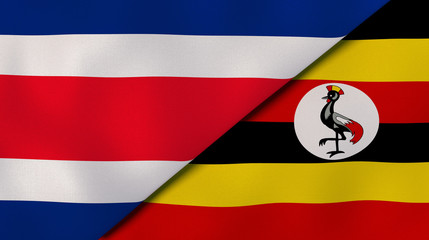 The flags of Costa Rica and Uganda. News, reportage, business background. 3d illustration