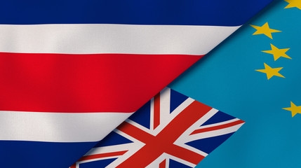 The flags of Costa Rica and Tuvalu. News, reportage, business background. 3d illustration