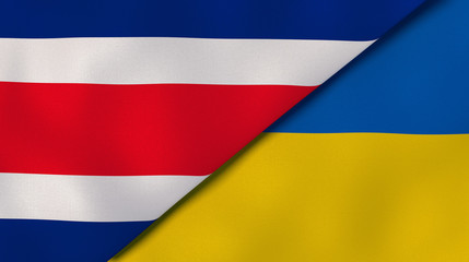 The flags of Costa Rica and Ukraine. News, reportage, business background. 3d illustration