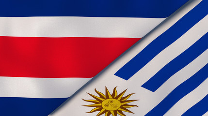 The flags of Costa Rica and Uruguay. News, reportage, business background. 3d illustration