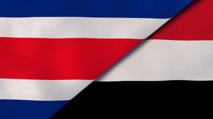 Fototapeta premium The flags of Costa Rica and Yemen. News, reportage, business background. 3d illustration