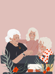 Grandmother with granddaughters playing