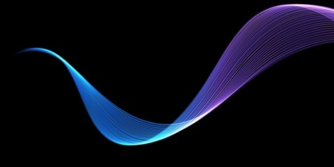 Abstract wave lines pattern dynamic colorful light flowing isolated on black background