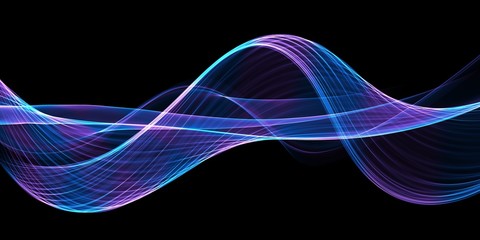 Abstract wave lines pattern dynamic colorful light flowing isolated on black background