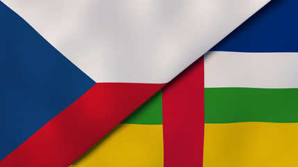The flags of Czech Republic and Central African Republic. News, reportage, business background. 3d illustration