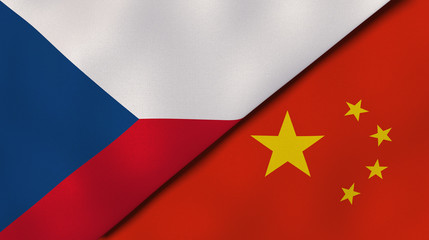 The flags of Czech Republic and China. News, reportage, business background. 3d illustration