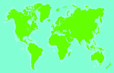 The world map vector image consists of 5 continents: America, Asia, Europe, Africa, Australia.