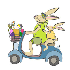 Beautiful illustration of easter bunny on bike