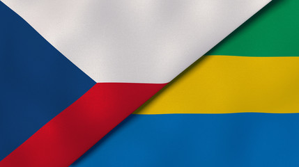 The flags of Czech Republic and Gabon. News, reportage, business background. 3d illustration