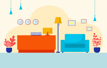 Hotel Check In Reception Desk Lobby Room Furniture Interior Illustration