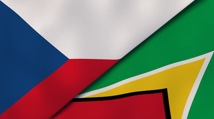 The flags of Czech Republic and Guyana. News, reportage, business background. 3d illustration