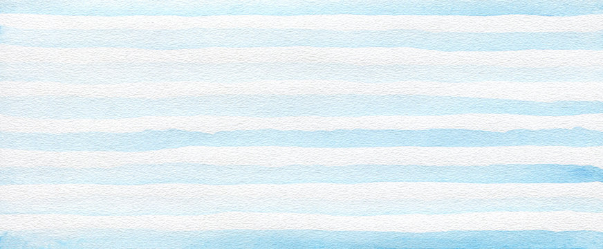 Abstract Blue Acrylic And Watercolor Strip Line Painting . Horizontal Texture Paper Background.