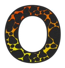 3D Giraffe Orange-Yellow print letter O, animal skin fur creative decorative character O, Cheetah colorful isolated in white background has clipping path dicut. Design font wildlife or safari concept.