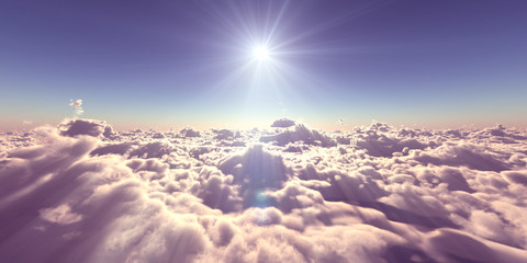 Fototapeta premium fly above clouds sunset landscape