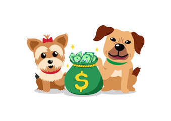 Obraz na płótnie Canvas Vector cartoon character happy dogs with money bag for design.