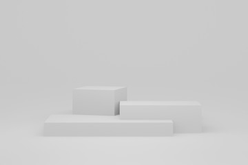 Product Pedestal, podium in white background. concept scene stage showcase for product & cosmetic, Abstract minimal geometrical scene. promotion sale, banner, discount, presentation. 3D render