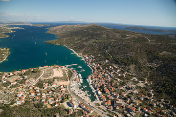 Marina Agana, next to Trogir, aerial view, Croatia.
