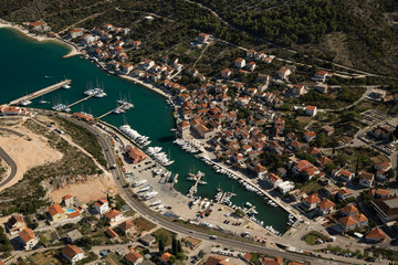 Marina Agana, next to Trogir, aerial view. Croatia.