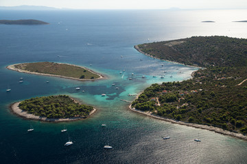 Krknjasi bay, on Drvenik Veli, aerial view. Dalmatia, Croatia. - obrazy, fototapety, plakaty