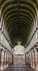 Frescoed interiors of worship hall, Buddhist Caves at Ajanta, Maharashtra, India