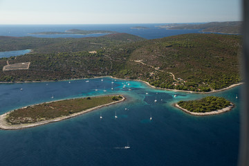 Krknjasi bay, on Drvenik Veli, aerial view. Dalmatia, Croatia.