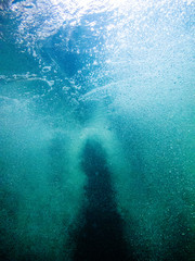 Underwater photography of  splashing bubble.