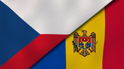 The flags of Czech Republic and Moldova. News, reportage, business background. 3d illustration