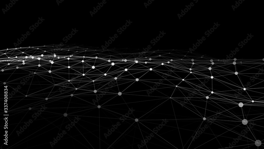 Wall mural network connection structure. big data digital dark background. science background with connected do