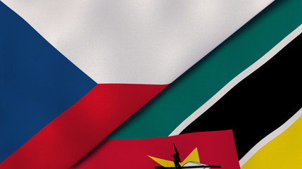 The flags of Czech Republic and Mozambique. News, reportage, business background. 3d illustration