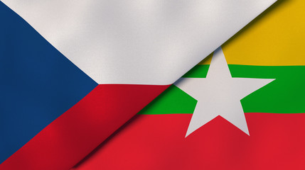 The flags of Czech Republic and Myanmar. News, reportage, business background. 3d illustration