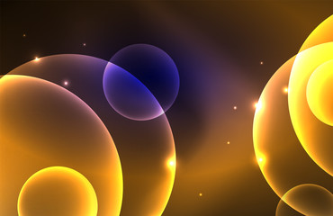 Neon shiny transparent glowing circles with light effects. Techno futuristic vector abstract background For Wallpaper, Banner, Background, Card, Book Illustration, landing page