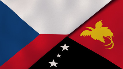 The flags of Czech Republic and Papua New Guinea. News, reportage, business background. 3d illustration