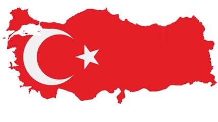 Turkey map with flag texture on  white background, illustration,textured , Symbols of Turkey ,for advertising ,promote, TV commercial, ads, web design, magazine, news paper, report