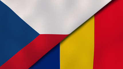 The flags of Czech Republic and Romania. News, reportage, business background. 3d illustration