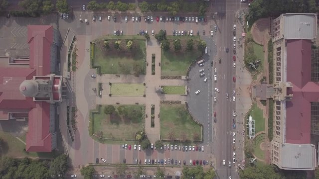 Aerial view of Tshwane City Hall and Ditsong National Museum of Natural History in the city center of Pretoria, South Africa