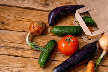 fresh vegetables on wooden table