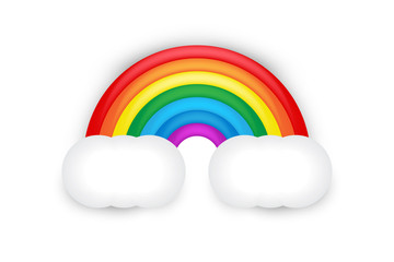 Rainbow with clouds isolated on white background. Vector