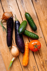 fresh vegetables on wooden table