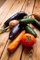fresh vegetables on wooden table