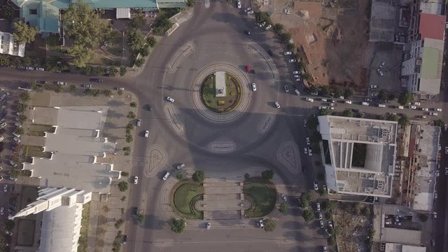 Car traffic on the roundabout next to Cathedral of Maputo, Independence Square, Mozambique