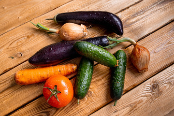 fresh vegetables on wooden background
