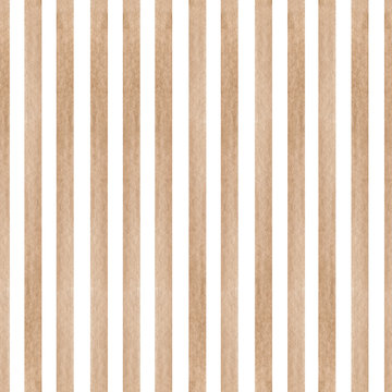 Watercolor hand drawn seamless pattern with abstract stripes in brown color isolated on white background. Good for textile, background, wrapping paper etc.