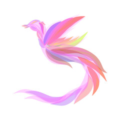 pink fairytale bird of paradise with elegant plumage flying flapping wings
